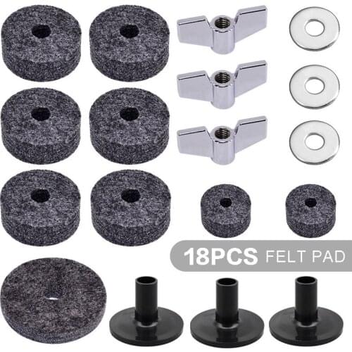 18Pcs Drum Cymbal Set Cymbal Felt Washers Cymbal Sleeves Wing Nuts Hi-hat Clutch Felt Kit Drum Accessories