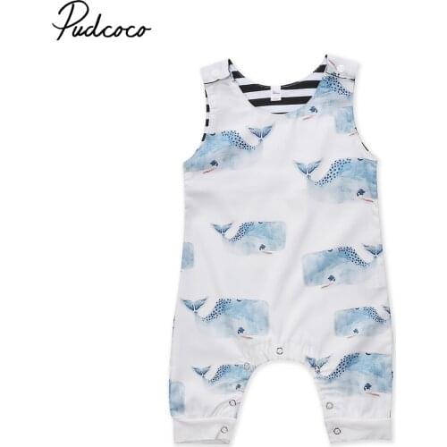 2017 Babies Sleeveless Whale Printing Romper Newborn Baby Boys Girls Rompers Jumpsuit Playsuit Outfits Clothing 0-3T Set