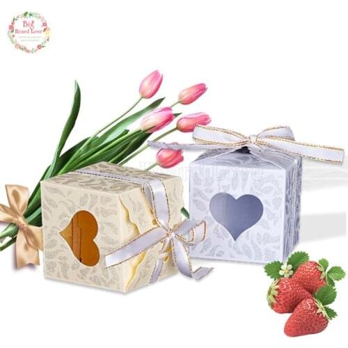 25pcs Heart Design Wedding Candy Box Wedding Favors and Gifts for Guests Baby Shower Party Supplies with Ribbon