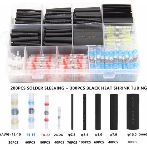 500PCS Solder Seal Sleeve Wire Connectors Kit Heat Shrink Tube Butt Connectors Waterproof Insulated Electrical Wire Terminals