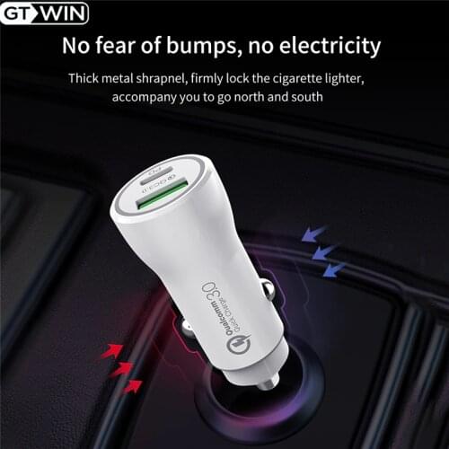 GTWIN 36W PD Fast Car Charger Dual USB PD 3.0 Car Chargeur Usbc Port Usb Charging QC3.0 For Iphone 12 Mini Ipad Pro Samsung