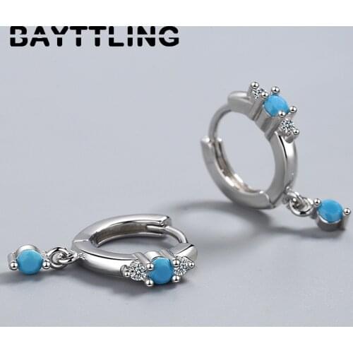 BAYTTLING Hot Sale 925 Sterling Silver 21MM Blue Zircon Pendant Earrings For Women Fashion Wedding Jewelry Gifts