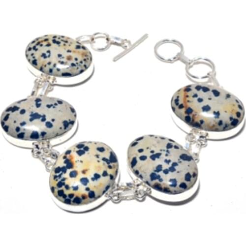 Dalmatian Jaspers Bracelet Silver Overlay over Copper, 23.6 cm , B3708