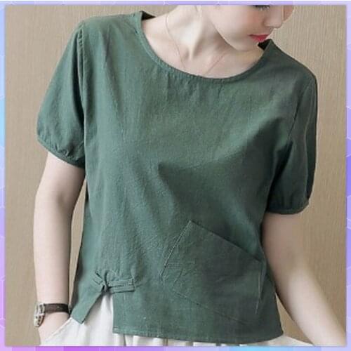 Oversized Cotton And Linen T-shirt Womens short-sleeved Tee Shirt Summer Loose Crop Top Large Size Solid Tops Woman Clothes 2XL