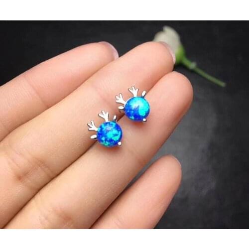 Blue OPal Earrings Natural And Real Blue Opal Earring 925 Sterling Silver Fine Elegant Jewelry for Women Earring