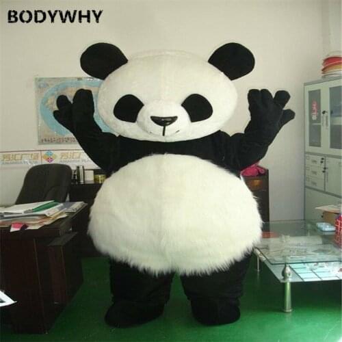 Halloween Carnival Advertising Long Fur Panda Bear Animal Mascot Costume Cosplay Birthday Party Game Dress Adults Size