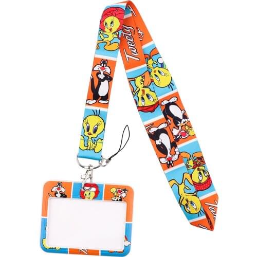 JF656 Funny Cat Cartoon Lanyards ID Badge Holder Keychain ID Card Passport Gym Mobile Badge Holder Lanyard Key Holder