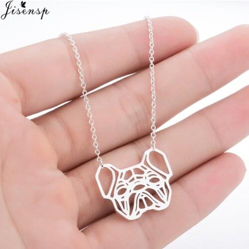 Jisensp Unique French Bulldog Necklaces Pendants Fashion Women Hollow Origami Puppy Dog Necklace Animal Jewelry Gift collier