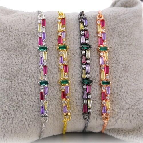 JUWANG Fashion DIY Women Chain Bracelets Jewelry Cubic Zirconia Crystal Rainbow Adjustable Bracelet Bangles For Birthday Gifts
