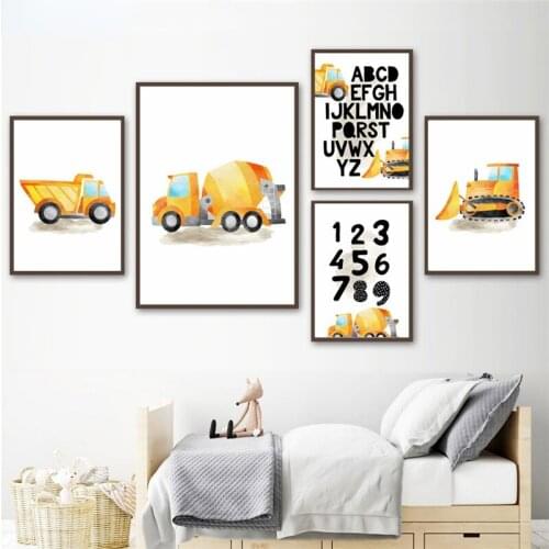 Transport Trucks Alphabet Arabic Numerals Wall Art Canvas Painting Nordic Posters Prints Wall Pictures Kids Room Decoration