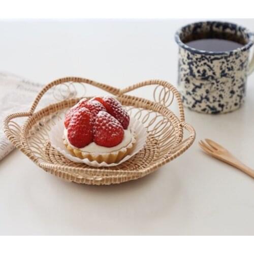 Rattan fruit basket hand-woven tray breakfast bread small basket fruit tray home living room storage basket shooting props
