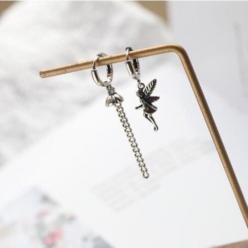 Cute Little Flower Fairy Asymmetric Thai Silver Earrings For Women Silver Plated Hoop Earrings Silver Color