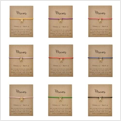 12pcs Fashion Jewelry 12 Constellation Zodiac Pisces Lucky Rope Bracelet Bangles For Women Men Birthday Gift
