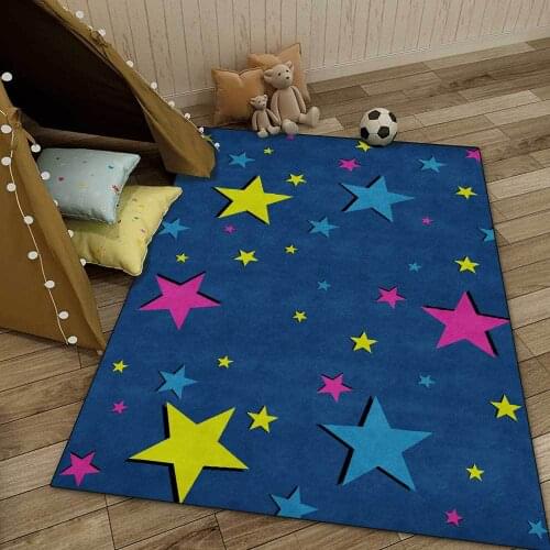 Cartoon Dark blue stars pattern Carpets For Children Soft Flannel Kids Play Mat Boys Girl Room Floor Rugs Bedroom Bedside Carpet