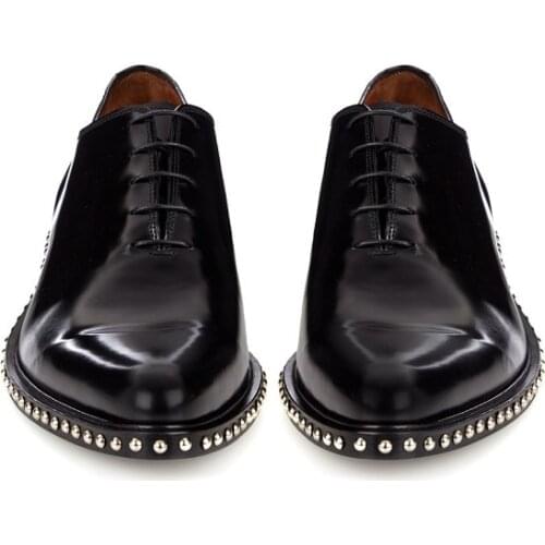 Men Spring Shoes hand-made genuine cow leather rivets lace up casual shoes cat walk fashion dress shoes