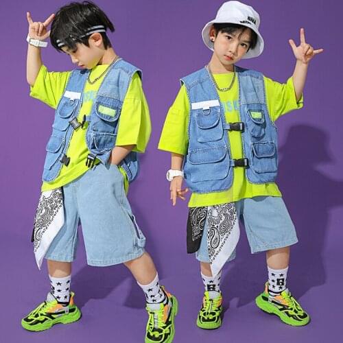Hip Hop Dance Clothes 2021 New Cowboy Series Denim Vest Shorts Street Dance Costume Girls HipHop Outfits Kids Stage Wear BL6271
