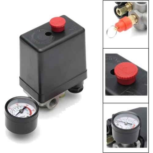 0-175 PSI Single-phase Air Compressor Pressure Gauge Switch 1/4'' BSP 4 Port 12 Bar Control Valve Safety Valve Pressure Sensor