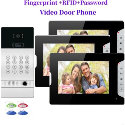 Fingerprint RFID Video Intercom 7 Inch Monitor Wired Network Visual Door Phone Metal Case Rainproof Camera Doorbell Intercom KIT