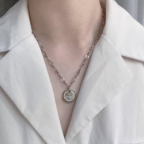 925 Sterling Silver Fashion Retro Round Brand Letter Necklace Female Unique Double-layer Star Sweater Chain Jewelry