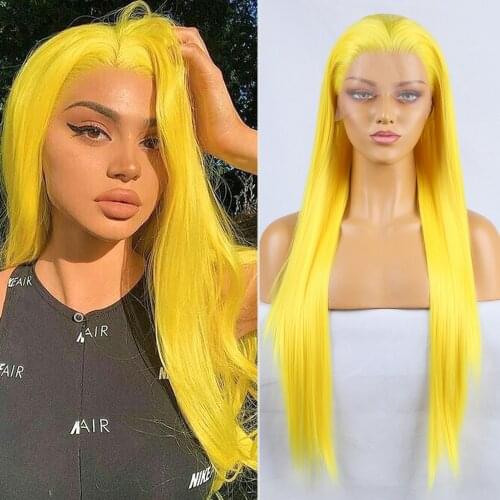 Glueless Cosplay Lace Front Wigs Synthetic Fiber Hair Yellow Lace Wigs with Baby Hair Silky Straight Soft Hair