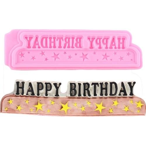 Happy Birthday Letters Silicone Mold Cake Border Fondant Molds Cake Decorating Tools Chocolate Gumpaste Polymer Clay Resin Mould