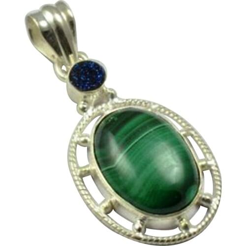 Lovegem Nature Malachite & Druzy Pendant 925 Sterling Silver , 41.5 mm, MHBAP4653