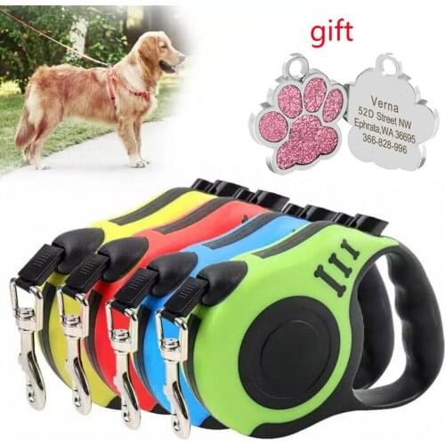 3M 5M Durable Dog Leash Automatic Retractable Cat Lead Extending Puppy Walking Running Lead Roulette For Dogs With ID Tag Gift