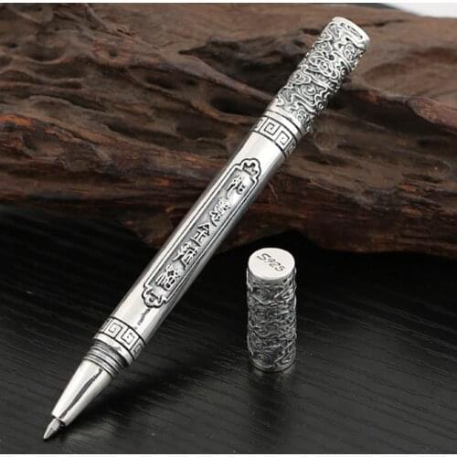 S925 silver, Thai silver gold hoop, six-character mantra, Ruyi auspicious cloud silver pen signature pen business gift