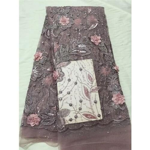Grey Latest High Quality African Tulle Lace Fabric 2018 sequins Beads Stones Nigerian Aso Ebi Bridal French Laces Fabrics Pink