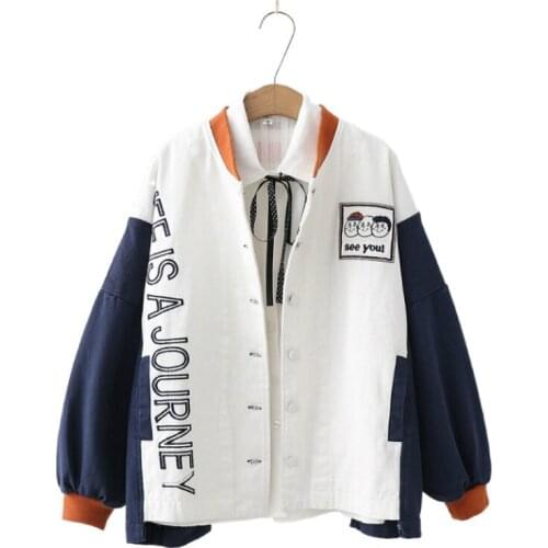 XUANHAO Womens Cartoonn Embroidery Basic Jackets 2020 Winter Long Sleeve Contrast color Vintage Patchwork Pullover Coats