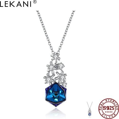 LEKANI Christmas Snowflake 925 Sterling Silver Pendant Necklaces Women Square Austria Crystal Romantic Necklace Fine Jewelry