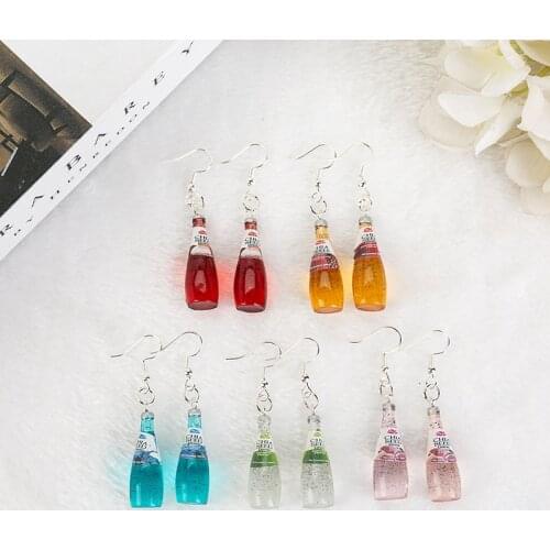 1pair Women Earrings Multicolor Resin 3D Simulation Resin Fruit Drink Bottle Drop Earring for Children Gift Woman Jewelry