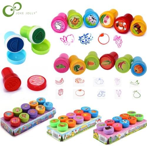 10pcs/Set Children Toy Stamps Cartoon Animals Fruits Kids Seal For Scrapbooking Stamper DIY Scrapbook Cartoon Stamper Toys ZXH