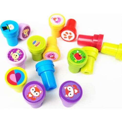 10pcs/Set Children Stamps Scrapbooking Stamps Stationery Toy Cute Cartoon Animals Fruits Gift for Kids 10 Patterns Random
