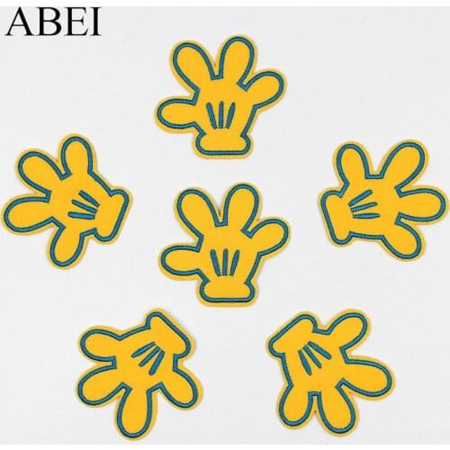 10pcs/lot Embroidered Yellow Hands Patches Iron On Cartoon Clothes Jeans Backpack Stickers Handmade Sewing Fabric Applique Badge