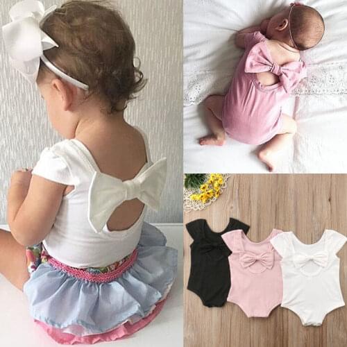 2018 Newly Summer Casual Toddler Baby Girls Boys Romper 3 Style Short Sleeve Solid Back Bow Jumpsuits Romper Outfit 0-24M