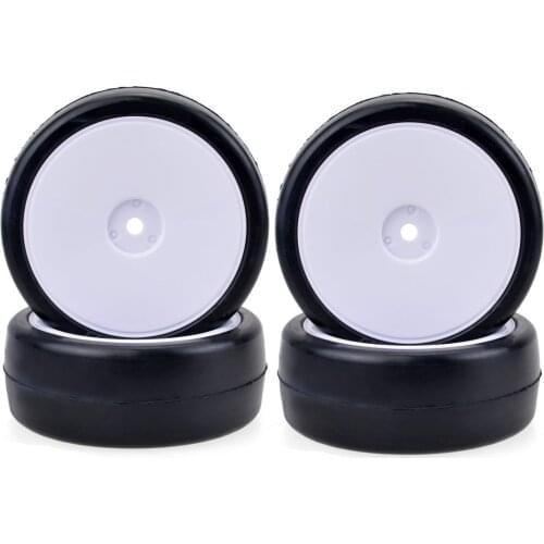 4pcs 1/10 Rubber Front and Rear Tires White Wheel with 12mm Rims for Redcat, HSP, Traxxas, ZD Racing 1/10 Drift Car On-road Car