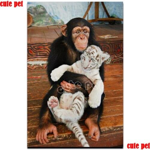 5d diy Diamond Painting Cute animal monkey hugging tiger diamond Embroidery full square drill Mosaic Diamond cross stitch decor