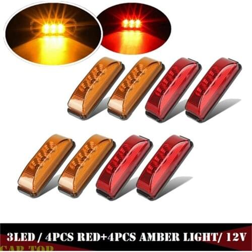 8PCS Car Trailer Truck Lights 3LED Side Marker Clearance Light Trailer Truck Van Pickup SUV Lorry Side Light