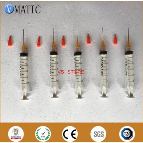 Free Shipping Non Sterilized 5 Sets 1 Inch 23G Te Premier Dispensing Needle Tips With 10cc/ml Syringe & Stopper