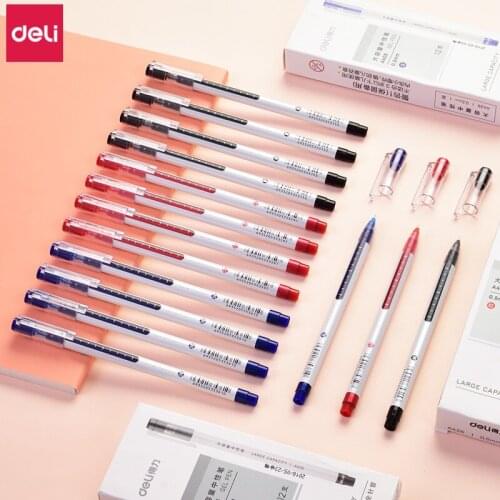 Deli Large Capacity Gel Pens High Quality Writing Pen 120pcs 0.5mm Black Blue Red Ink Gel Pen School Office Stationery Wholesale
