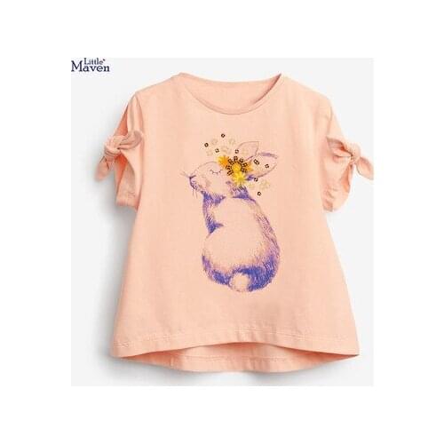 European and American Childrens Short Sleeve T Shirt 2021 Summer New Baby Girls Cartoon Rabbit T-shirt Cotton O-neck T-shirt