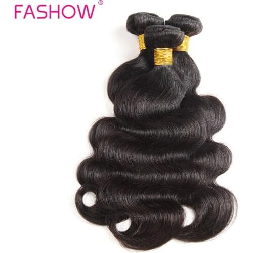 Fashow Indian Human Hair Body Wave 3 Bundles Double Draw Weft Non Remy Hair Weave Extensions Natural Color