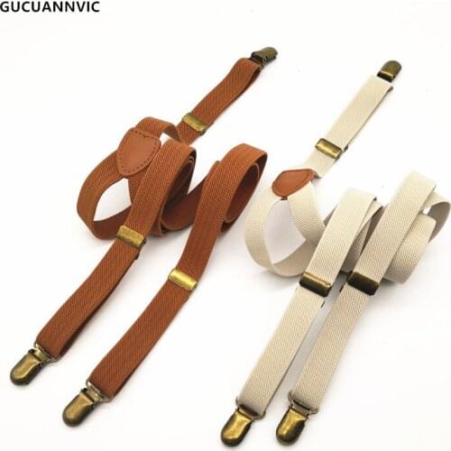 HOT Breathable elastic suspenders women mens braces with bronze retro slings white and brown three clip straps