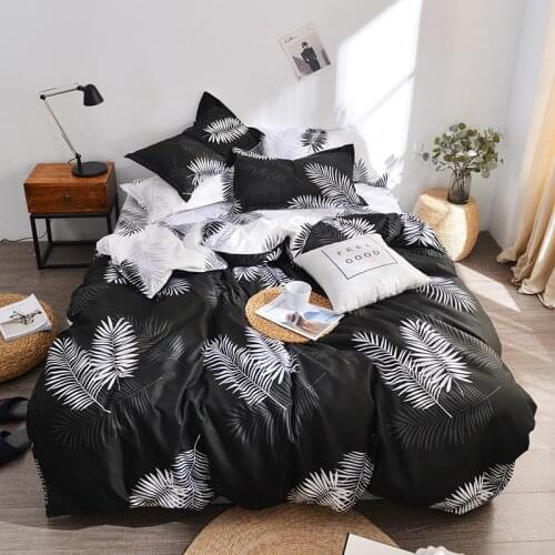 Black White Tropical Leaves Print Bed Cover Set Duvet 40 Cover Adult Bed Sheets And Pillowcases Comforter Bedding Set 61076