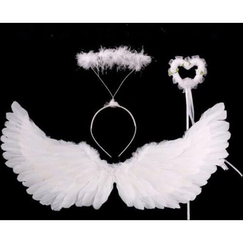 Toddler Girls Angel Costume Set White Tutu Dress Feather Wings Headband Wand