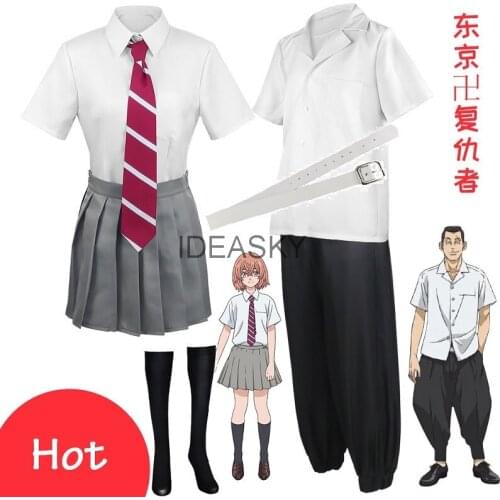 Anime Tokyo Revengers Cosplay Costume Tachibana Hinata Takemichi Hanagaki School Uniform Shirt Pants Skirt Suit Outfit women men