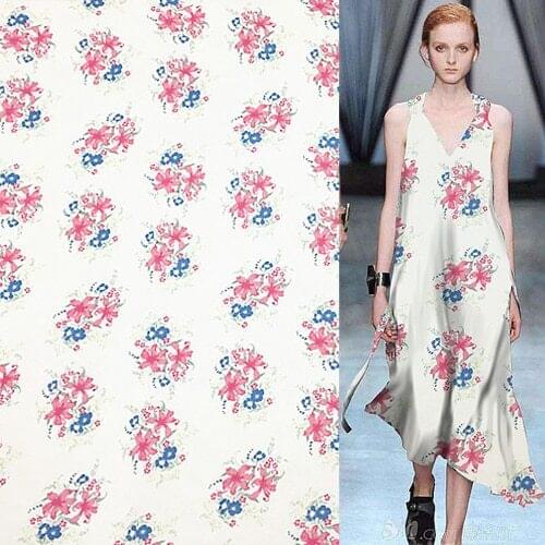 Red flower design pure silk georgette gauze silk fabric for summer dress,SCG537