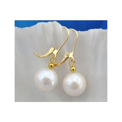 Natural 10-11mm Round White South Sea Pearl Dangle Earring