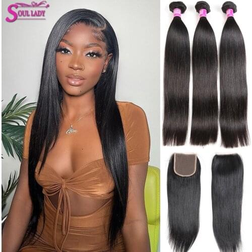 Buy 3bundles Get 1Free Closure Peruvian Hair Bundles With Closure Straight Human Hair 3Bundles with Closure Remy Hair Extensions